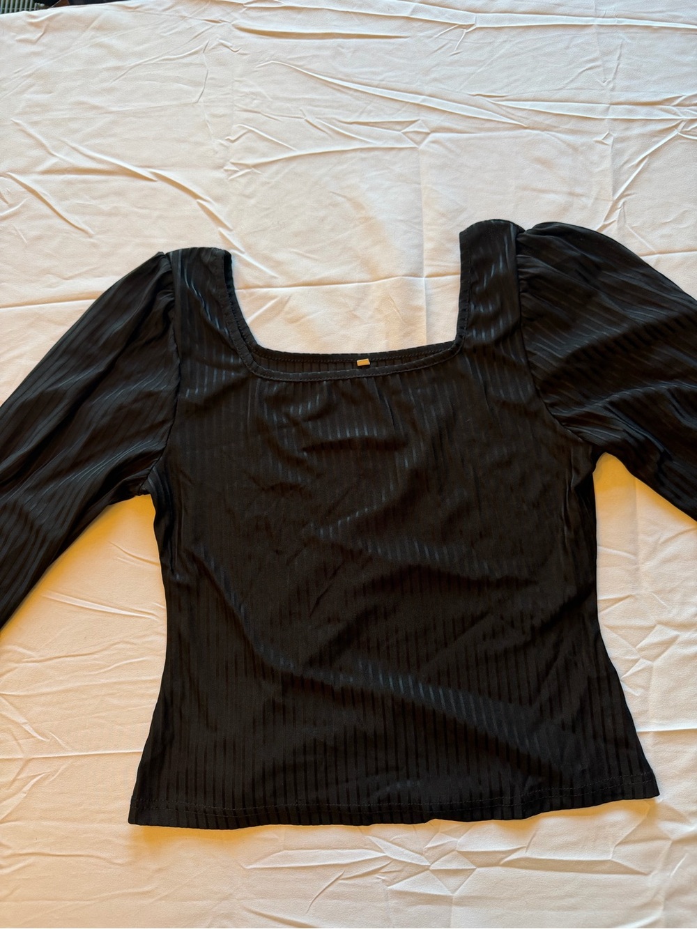SHEIN Black Square-Neck Puff Sleeve Top